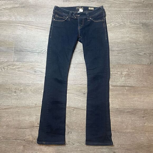 Silver Jeans Tuesday 16 1/2" Slim Bootcut Dark Wash Low Rise Size 26x33 29" Inse - Picture 1 of 8
